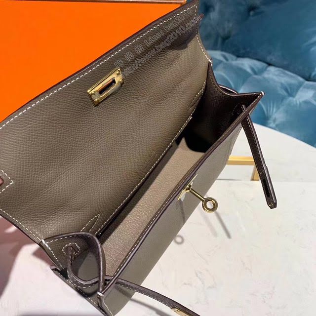 Hermes女包 愛馬仕Kelly pochette一代手包 原廠epsom皮 大象灰/金扣 手工蠟線 Hermes手提女包  am1730
